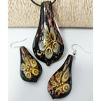 Glass Water Drop Shape Glaze Spiral Dangle Earrings Lampwork Handmade Glass Bead Geometric Earrings for Women Jewelry - color: Flower Yellow Set