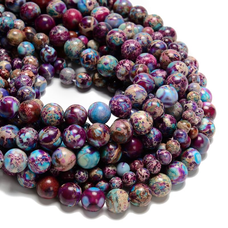 120pcs(2 Strand) 6mm Galaxy Purple Sea Sediment Imperial Jasper Beads with Energy Power, Round Stone Beads for Jewlery Bracelets Earrings Making DIY - color: Blue Purple Imperial Jasper, size: 6mm
