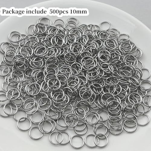 500pcs 10mm Stainless Steel Jump Rings Connector O Rings Accessories for Bracelet Necklace Earrings Lanyard Keychain DIY Craft Jewelry Making Supplies - size: 10mm