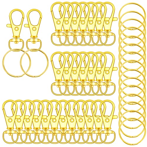 70PCS Swivel Snap Hooks with Key Rings, Metal Lobster Claw Clasp, Keychain Rings for Crafts (Gold, 1.2inch(32mm) - color: gold, size: 32mm