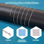 Elecrelive 925 Sterling Silver Cable Chain 3.28 Feet Unwelded Necklace Chains with Jewelry Cleaning Cloth Velvet Storage Bag for Men Women Jewelry Chain DIY Making - color: Silver-Cable Chain