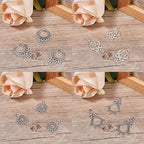 SUNNYCLUE 1 Box 64Pcs 16 Style Tibetan Earring Chandelier Charms Connector Linking Charm Findings Jewelry Making for Earring Drop and Charm Antique Silver Components - color: 64pcs 16 Styles Antique Silver