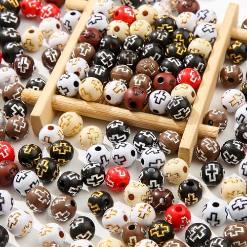 10mm Acrylic Beads 400pcs Color Cross Beads Acrylic Beads Assorted Colors Round Bubble Beads for DIY Craft Jewelry Necklace Making (Black&Brown) - color: black&brown
