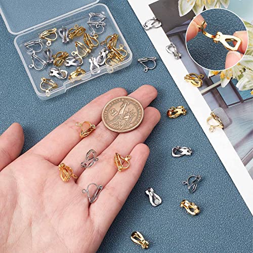 SUNNYCLUE 1 Box 40Pcs 2 Colors Clip-on Earring Converters Stainless Steel Clip on Earrings Components Gold Silver Dangle Ear Findings for Women Adult Jewelry Making DIY Crafts Supply - color: 40pcs 2 Colors Stainless Steel Clip-on Earring Converters
