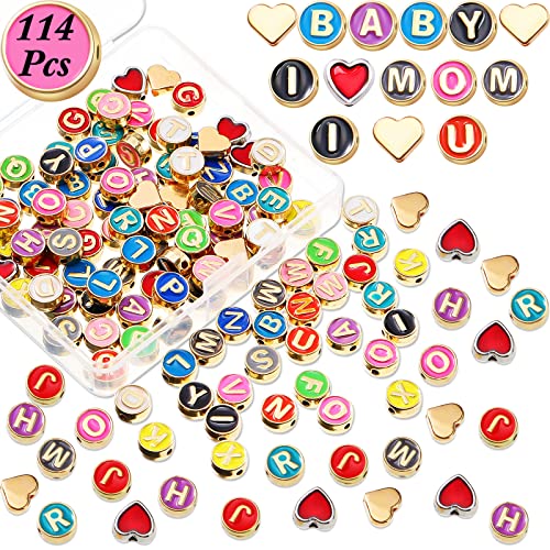 Sureio 114 Pcs Alloy Alphabet Letter Beads 8 mm Flat Round with Letter A-Z Plated Metal Initial Loose Spacer Beads for DIY Bracelet Necklace Earring Jewelry Craft Making(Bright Colors) - color: Bright Colors
