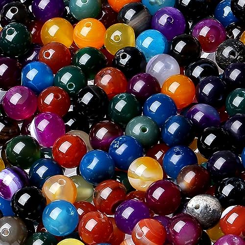 LAIDANLA Colorful Agate 8mm Natural Stone Beads Round Loose Gemstone Stone Beads for DIY Bracelet Necklace Earrings Jewelry Making Polishing Genuine Real Beading Crystal 96PCS 2 Strand 32" - color: M-Colorful Agate, size: 8mm