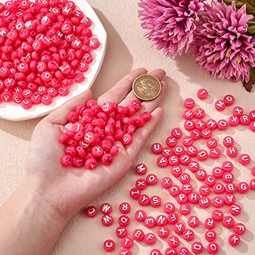 BEEFLYING 632Pcs 10MM Pink Acrylic Round Letter Beads for Jewelry DIY Crafts - color: Cerise