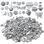 100g Antique Silver Spacer Beads Tibetan Alloy Ball Leaf Butterfly Flower Animal Spacers Loose Beads Spacer Charm Beads Craft Supplies for DIY European Bracelet Necklace Jewelry Making