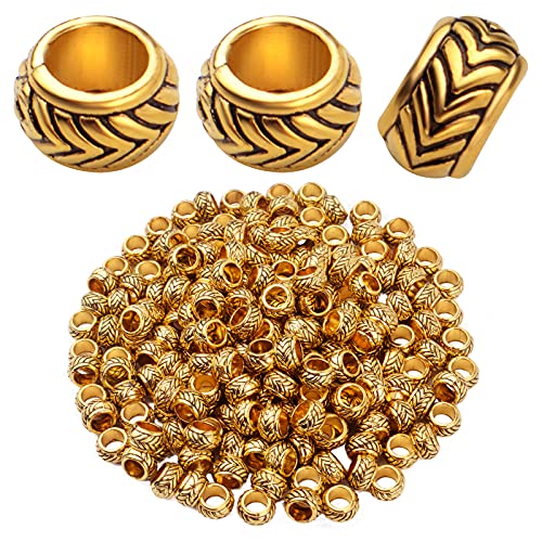 200pcs Antique Gold Spacers Beads Column Rondelle Barrel Beads Tibetan Alloy Vintage Loose Beads with 4.4mm Large Hole for Jewelry Crafts Making DIY Bracelet Necklace Handmade Decoration
