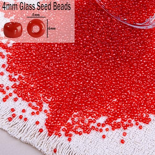 2000pcs Glass Seed Beads Bulk, 4mm 6/0 Mini Pony Spacer Small Individual Color Seed Beads for DIY Bracelet Necklaces Wrist Jewelry Making, Translucent Crimson - color: Translucent Crimson