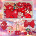 Red Junk Case Charms Kit, Junks Phone Cases With Rhinestone Accessories And Full Diamond Bow Bag Lollipop Cherry Dollar Sign Resin Kits With DIY Phones Decorations