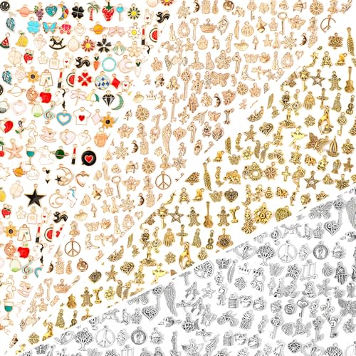 SANNIX 400Pcs Charms for Jewelry Making, Assorted Gold Enamel Charms Mixed Bulk Antique Gold Tibetan Silver KC Gold Bangle Charm Pendants for Bracelet Necklaces Earrings Making Supplies - color: Multicolor+KC Gold+Tibetan Silver +Antique Gold
