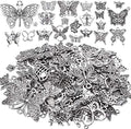 Jdesun 100g Craft Supplies Antique Silver Mixed Butterfly Charms Fly Insect Pendant Charms for DIY Necklace Bracelet Crafting,30-60pcs - style: Silver Butterfly Charms