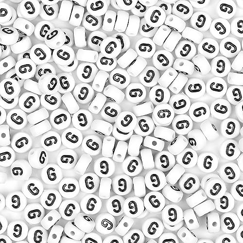 300Pcs Letter Beads G 4X7mm White Alphabet Beads Acrylic Round Shape Loose Beads for Name Bracelets Necklaces Key Chains DIY Jewelry Making (G) - color: Black, size: G