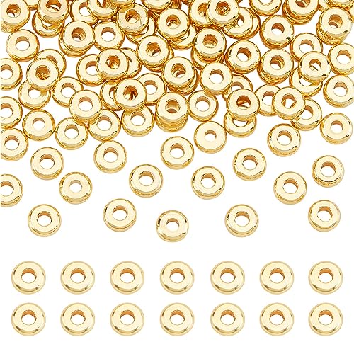 PH PandaHall 200pcs 18K Gold Plated Beads 5mm Flat Disc Spacer Beads Metal Heishi Bead Loose Bead for Summer Stackable Necklace Bracelet Jewelry Making DIY Craft - size: 5mm