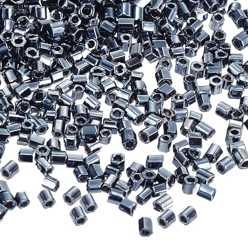 uxcell 1400Pcs Glass Bugle Beads, 1.5x1.5mm Tube Mini Loose Glass Seed Spacer Bead for DIY Earrings Necklaces Bracelets Jewelry Making (Electroplating Gun Gray) - color: Electroplating Gun Gray, size: 1.5x1.5mm