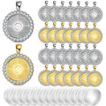 Hicarer 48 Rhinestone Bezel Pendant Trays 24 Pcs Gold Silver 25 mm Round Bezel Trays Blank Pendant Bases with 24 Transparent Glass Cabochons for Photo Making Crafts Wedding Jewelry Gifts