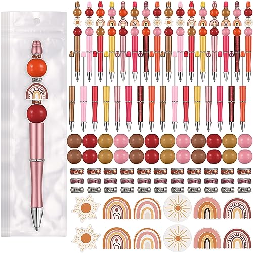 Colarr 24 Sets Plastic Beadable Pens DIY Pens Making Kit Assorted Wood Beads Crystal Spacer Black Ink Ballpoint for Women Crafts Office Family Gifts(Rainbow) - style: Rainbow