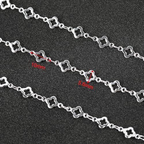YOUBEIYEE 4 Yard Silver Plated Brass Chain for Jewelry Making Hollow Four Leaf Clover Necklace Bracelet for Women Jewelry Making Chains Bulk - color: Four Leaves Clover