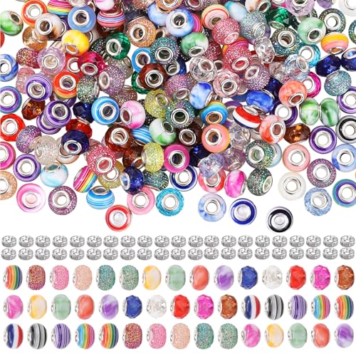 375PCS Large Hole Beads/100PCS Spacer Bead for Jewelry Making Bulk European Craft Beads Assortment European Large Hole Spacer Bead Mixed Color Jewelry Beaded for Jewelry Making - color: multicolored-5