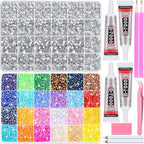 40000Pcs Resin Rhinestones with B7000 Jewelry Glue for Bedazzling Crafting, Rainbow Crystals Flat Back Gems with Craft Adhesive for DIY Graduation Cap Clothes Tumblers Shoes Nails and Face - size: 2mm-6mm