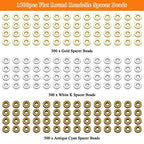 1500pcs Flat Round Spacer Beads for DIY Crafts,3 Colors Disc Loose Beads Flat Disc Spacer Beads for DIY Bracelet Necklace Earring Crafts(Gold,White K,Antique Cyan) - color: 1500pcs;Gold,White K,Antique cyan