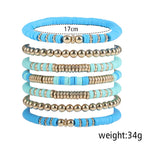 Pingyongchang Heishi Gold Beaded Bracelets Set for Women Men Bohemian Polymer Clay Colorful Surfer Vinyl Disc Stretch Layering Stackable Friendship Boho Bracelet Summer Beach Jewelry Gifts - color: Blue