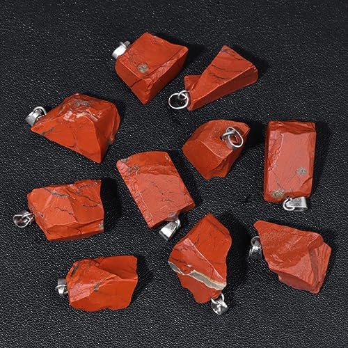 10pcs Irregular Raw Natural Red Stone Rock Pendant Healing Crystal Chakra Gemstone Charm for Jewelry Making DIY Necklace Earrings Accessories Reiki - color: Red Stone