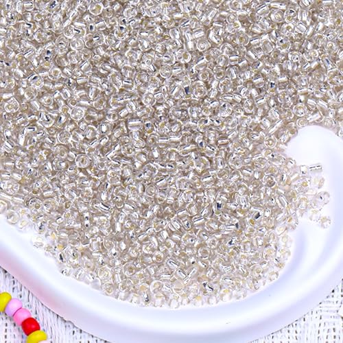 5000pcs Glass Seed Beads, 3mm 8/0 Small Individual Color Seed Beads Mini Pony Bulk for DIY Bracelet Necklaces Wrist Jewelry Making, Frosted Silver White - color: Frosted Silver White