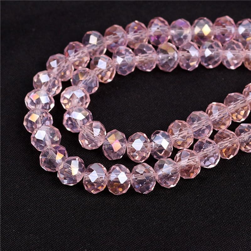 415pcs Rondelle Crystal Glass Beads 2mm 4mm 6mm 8mm Mixed Sizes, Faceted Briolette Spacer Czech Seed Loose Beads for DIY Jewelry Making (Pink) - color: PInk