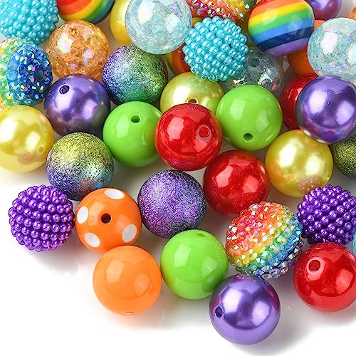 DanLingJewelry 50Pcs 20mm Rainbow Theme Bright Color Acrylic Bubblegum Beads Set Colorful Chunky Beads for Jewelry Making Supplies - color: 50pcs - rainbow