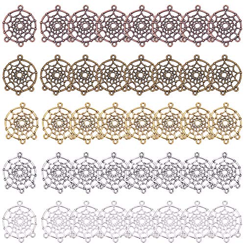 SUNNYCLUE 40Pcs 5 Color Dream Catcher Connectors Charms Pendants 34x28mm Tibetan Style Chandelier Components Links for DIY Dangle Earring Making Jewelry Charms Craft Making Adult Women - color: 40Pcs 5 Color Dreamcatcher