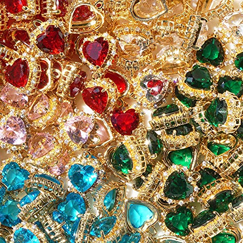 Crystal Zirconia Gold Plated Brass Charms for Jewelry Making Bracelet Necklace Earring Pendant Craft Supplies DIY Accessories - color: HeartA-Mix-5Pcs