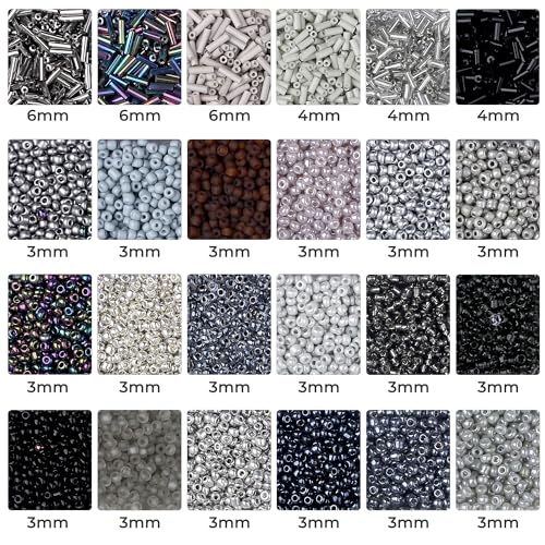 ZHIYUXI 7500Pcs Black Glass Seed Beads Kit for Jewelry Making with Bugle Tube Bead 24 Colors Waist Embroidery Beads for DIY Bracelet Necklace Making Craft Beading Kit - color: F-Black