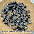 100pcs Crackle Glass Beads 8mm Round Crystal Glass Spacer Crafts Beads for Jewelry Making Necklace Bracelet Earrings DIY Crafts(Black) - color: Black, size: 8mm