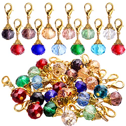 Aylifu 24 Pieces Crystal Dangle,12 Colors Faceted Crystal Dangle Charms Glass Pendant with Gold Lobster Claw Clasp for Keychain Purse Decoration - color: Gold