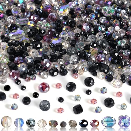 636pcs Glass Beads for Jewelry Making - Black Craft Crystal Beads with Loose Beads Sparkly Faceted Beads Hole Drilled DIY for Bracelets Craft Earrings Bracelet Necklace Jewelry Making - color: Black, size: 636pcs
