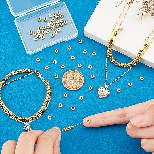 PH PandaHall 200pcs 18K Gold Plated Beads 5mm Flat Disc Spacer Beads Metal Heishi Bead Loose Bead for Summer Stackable Necklace Bracelet Jewelry Making DIY Craft - size: 5mm