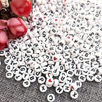 Amaney 1000pcs 4x7mm Letter Beads and Red Heart Beads for Jewelry Making Bracelets, Necklaces, Key Chains - color: Letter red heart