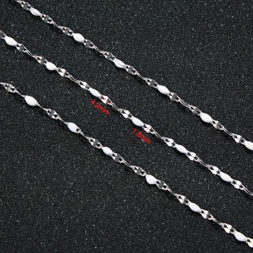 UMAOKANG 16.4 Feet White Enamel Chain for Jewelry Making Stainless Steel Lip Chains Bulk on Spool - color: Steel-White
