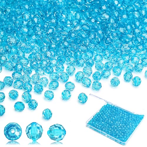BONNY BOXX 1000pcs 6mm Acrylic Faceted Round Crystal Beads Transparent Aquamarine Loose Spacer Craft Beads for DIY Bracelet Necklace Earring Keychain Jewelry Making Bags Decoration - color: Round-Aquamarine, size: 6MM