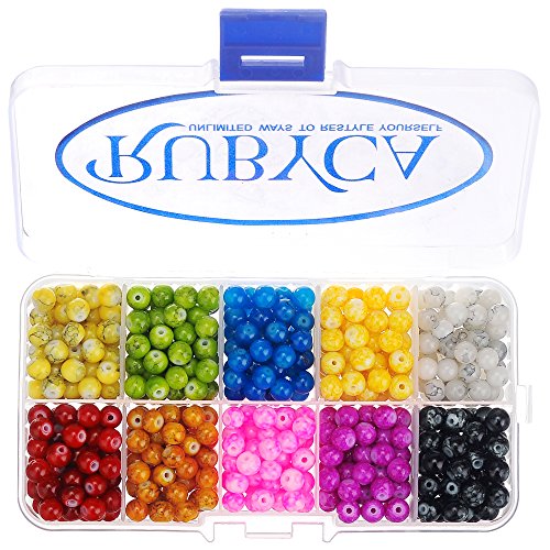 RUBYCA Czech Glass Round Beads Kit for Jewelry Making w/Container Box (600pcs 6mm Assorted Colors) - color: Marble Design - Mixed Colors, size: 6mm