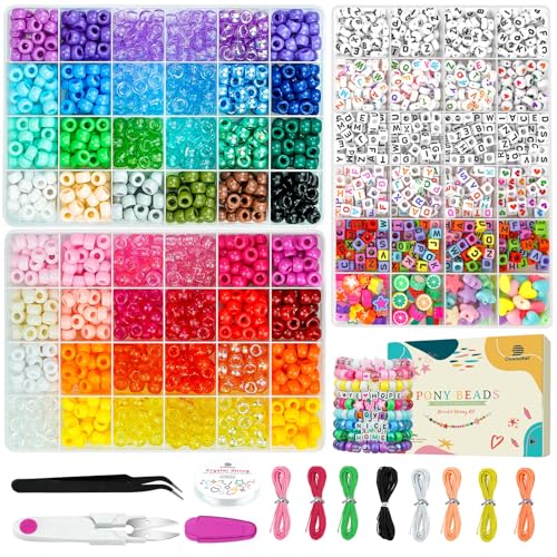 Dowsabel Friendship Bracelet Making Kit, Pony Kandi Beads & 11 Different Beads, 8 Colors Nylon Thread, DIY Jewelry & Craft Gifts - style: 48 Colors