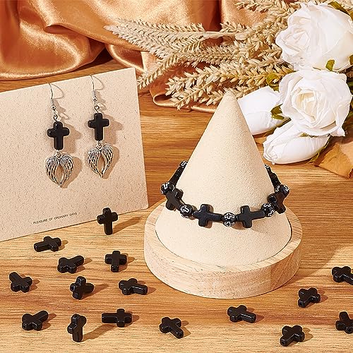 SUNNYCLUE 1 Box Black Cross Beads About 100Pcs Small Synthetic Turquoise Cross Bead Charms Easter Mini Tiny Stone Crucifix Loose Spacer Beads Bulk for Jewelry Making Kit Bracelets Adult Women - color: 100pcs 12x16mm Black Cross Beads