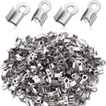 Syhood 100 Pieces 304 Stainless Steel Fold Over Cord Ends Cord Crimp Tips Fold-Over End Caps Leather Ribbon Clasp Tips Jewelry Connector for Jewelry Making, 3 x 8 mm