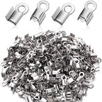 Syhood 100 Pieces 304 Stainless Steel Fold Over Cord Ends Cord Crimp Tips Fold-Over End Caps Leather Ribbon Clasp Tips Jewelry Connector for Jewelry Making, 3 x 8 mm