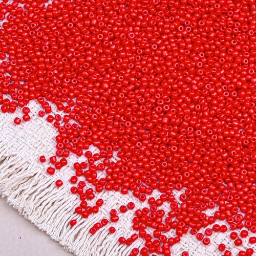 2000pcs Glass Seed Beads Bulk, 4mm 6/0 Mini Pony Spacer Small Individual Color Seed Beads for DIY Bracelet Necklaces Wrist Jewelry Making, Bright Red - color: Bright Red