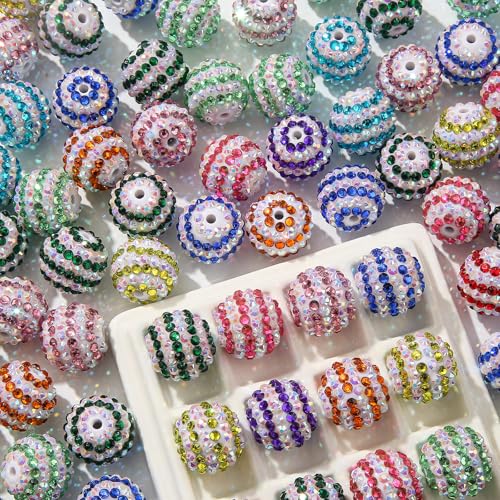 20mm Rhinestone Beads 20pcs Chunky Bubblegum Bead Beadable Pen Beads Shine Disco Ball Beadsfor Necklace Jewelry Bracelets DIY Crafts Making (ColorWhite) - color: colorwhite