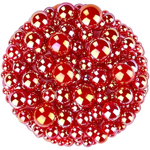 1500 Pcs AB Half Pearls for Crafting, Mixed Sizes 3/4/5/6/8/10mm Flatback Pearl Beads for Crafts, Gems for Nail Art Making, Shoes Clothes Embellishments (A1 Red AB) - color: A1 Red AB