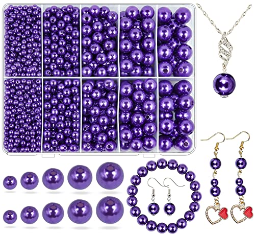 Dark Purple Pearl Beads for Jewelry Making, 1750pcs Purple Pearl Craft Bead with Hole 4mm 6mm 8mm 10mm 12mm Loose Spacer Bead for Necklace Bracelet Earrings Choker Wedding Dress Decor(Dark Purple) - color: Dark Purple